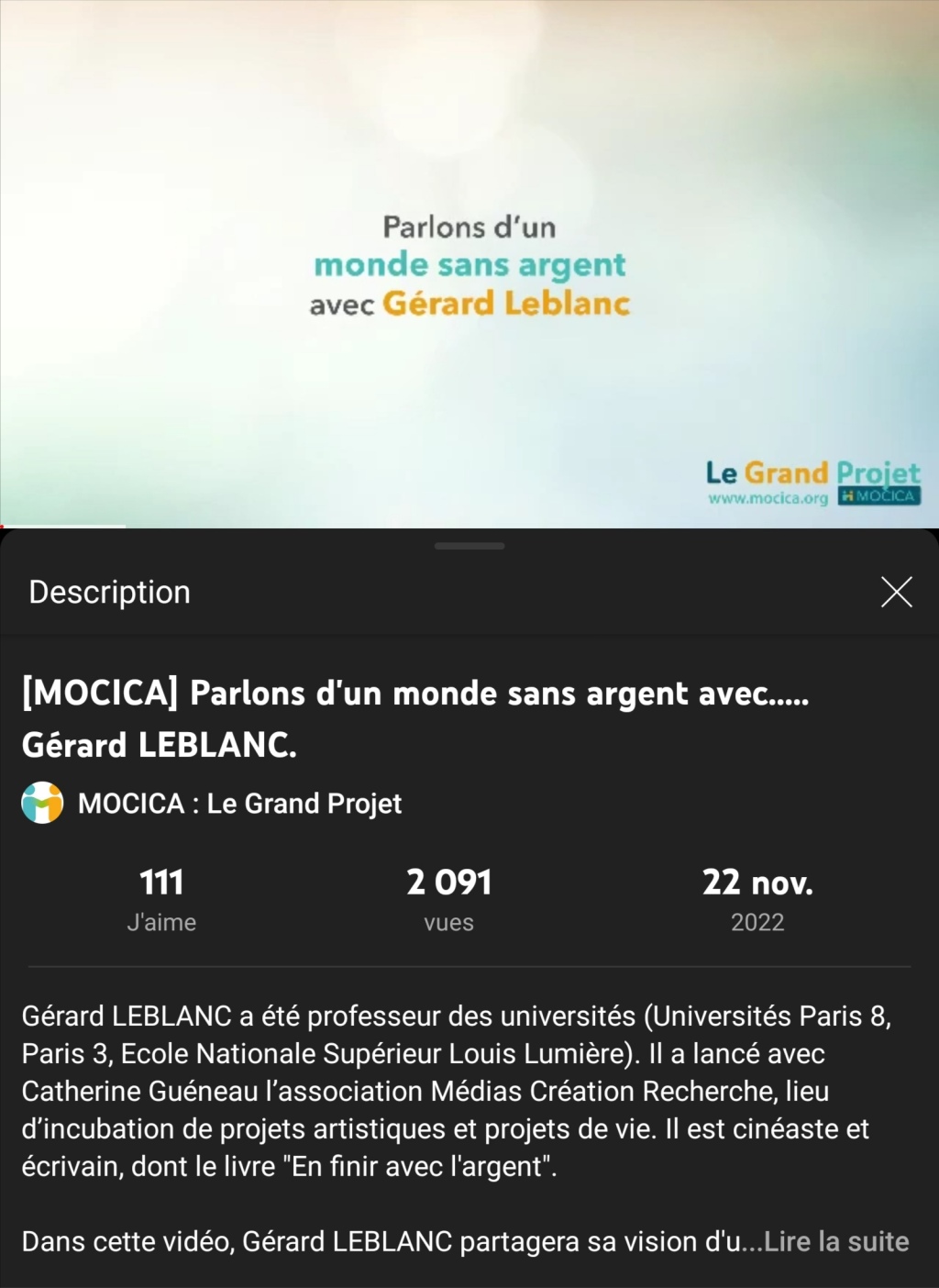 Regardez « [MOCICA] Parlons d’un monde sans argent avec….. Gérard LEBLANC. » sur YouTube